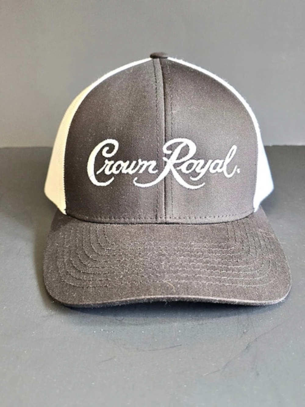Crown Royal Black White Mesh Trucker Snapback Hat
